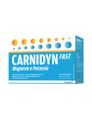Carnidyn fast magnesio e potassio per caldo e affaticamento gusto arancia 20 bustine