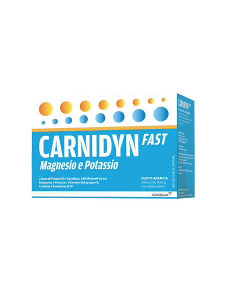 Carnidyn fast magnesio e potassio per caldo e affaticamento gusto arancia 20 bustine