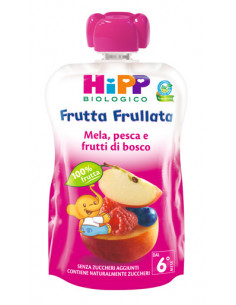 Hipp bio frutta frullata mela pesca frutti rossi90g