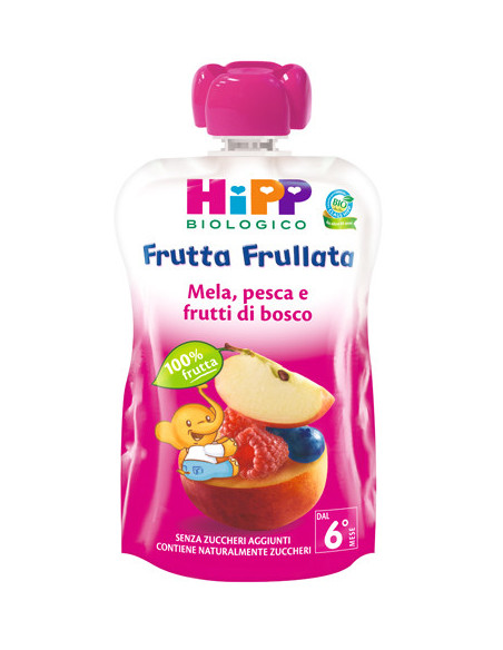 Hipp bio frutta frullata mela pesca frutti rossi90g