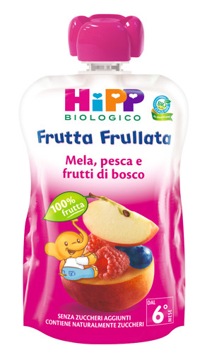 Hipp bio frutta frullata mela pesca frutti rossi90g
