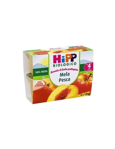 Hipp bio frutta grattuggiata mela e pesca 4vasettix100g