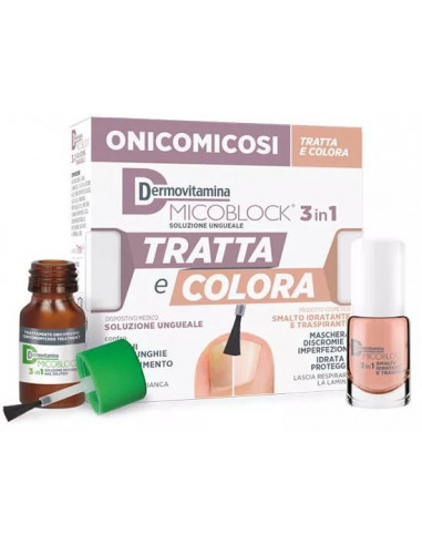 Dermovitamina micoblock 3 in 1 soluzione ungueale tratta e colora l'unghia affetta da onicomicosi 7ml + 5 ml
