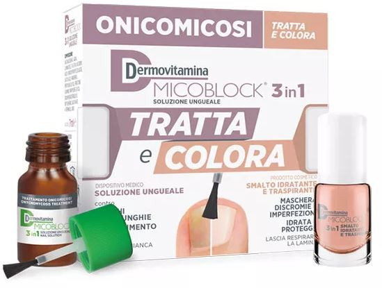 Image of Dermovitamina micoblock 3 in 1 soluzione ungueale tratta e colora l'unghia affetta da onicomicosi 7ml + 5 ml cod085