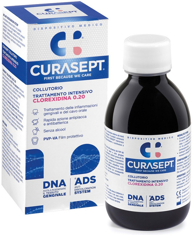 Curasept collutorio con clorexidina 0,20 per infiammazioni orali e gengivali DNS + ADS 200ml