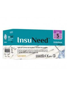 Insuneed g31 5mm ago penna per insulina 100 aghi