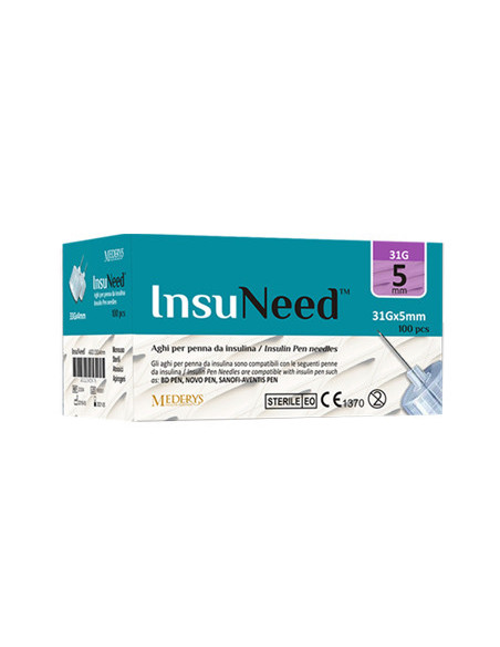 Insuneed g31 5mm ago penna per insulina 100 aghi