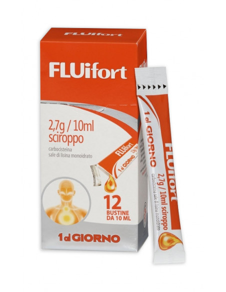 Fluifort sciroppo per tosse grassa mucolitico fluidificante 12 bustine 2,7g/10ml