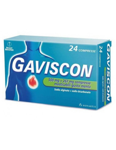 Gaviscon compresse per il bruciore di stomaco occasionale doppia concentrazione gusto menta 24 compresse masticabili