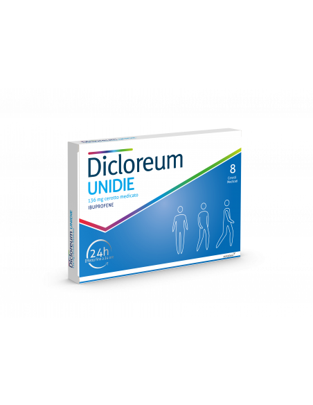Dicloreum unidie antinfiammatorio locale per mal di schiena e dolori articolari 8 cerotti medicati 24h 136 mg