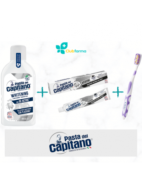 Pasta del capitano collutorio 400 ml + dentifricio + spazzolino whitening
