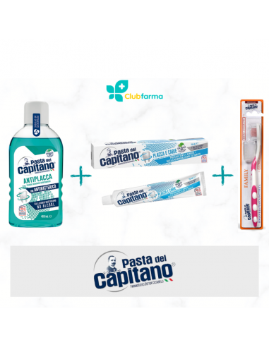 PASTA DEL CAPITANO COLLUTORIO ANTIPLACCA 400 ml + DENTIFRICIO + SPAZZOLINO FAMILY