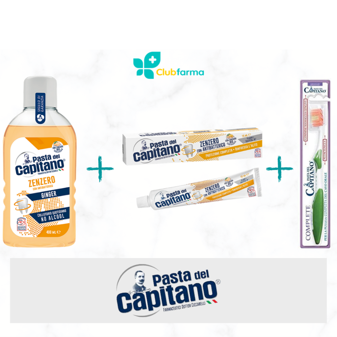 Image of Pasta del capitano collutorio zenzero 400ml + dentifricio zenzero + spazzolino complete cod085