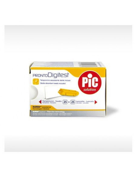 Pronto Digitest PIC lancette 25 pungidito e 25 tamponcini assorbenti per la misurazione della glicemia