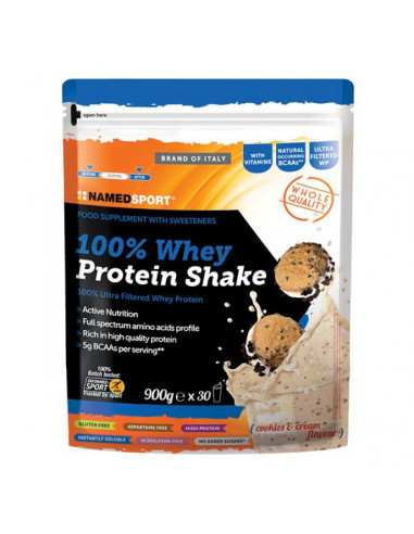 Named sport 100% whey protein shake cookies&cream integratore proteico 900g