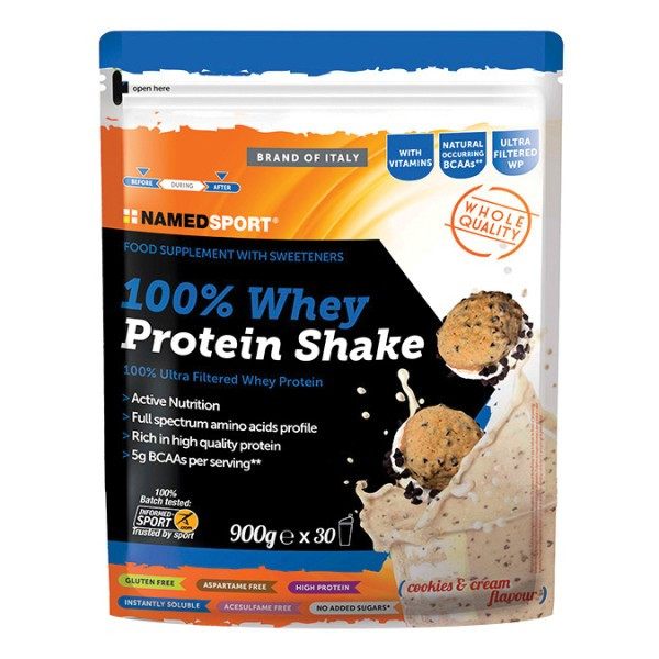 Image of Named sport 100% whey protein shake cookies&cream integratore proteico 900g cod085