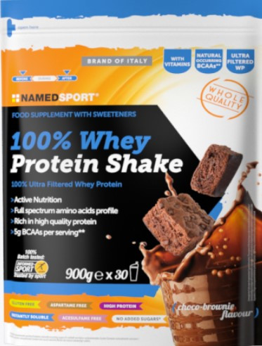 Image of Named sport 100% whey protein shake choco brown integratore proteico 900gx30 cod085