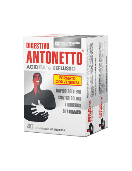 Digestivo antonetto acidita' e reflusso 80 compresse masticabili 2 astucci da 40 compresse
