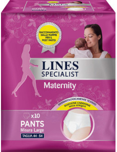 Lines specialist maternity mutandina assorbente per perdite post parto misura large 10 pezzi