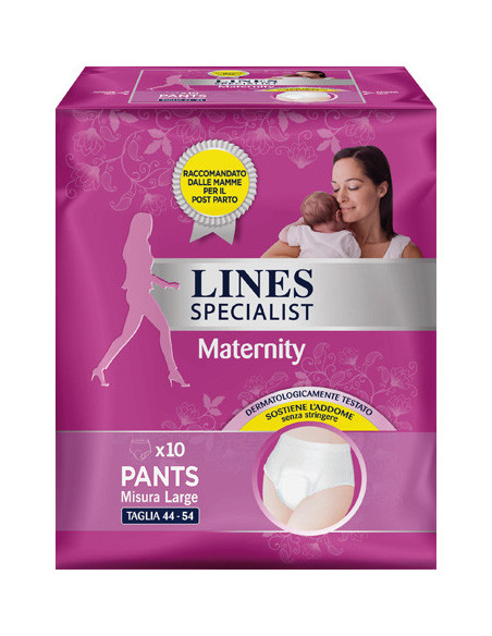 Lines specialist maternity mutandina assorbente per perdite post parto misura large 10 pezzi