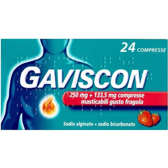 Image of Gaviscon compresse per il bruciore di stomaco occasionale gusto fragola 24 compresse masticabili cod085