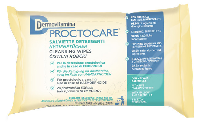 Dermovitamina proctocare salviette detergenti specifiche per l'igiene anale e intima 15 pezzi