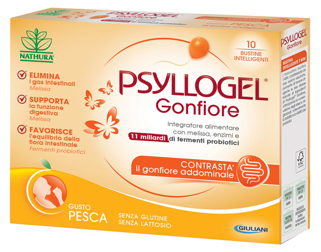 Psyllogel gonfiore contro il gonfiore e la tensione addominale gusto pesca 10 bustine