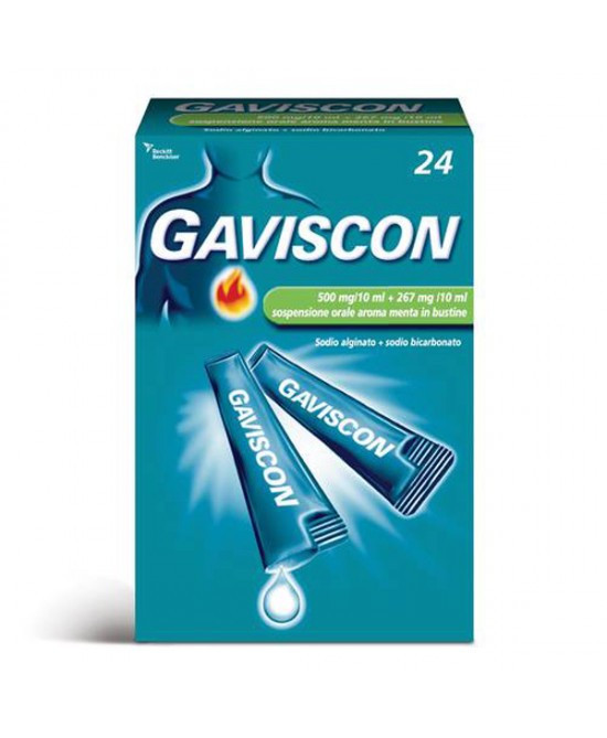 Image of Gaviscon bustine per il bruciore di stomaco occasionale gusto menta 24 bustine cod085
