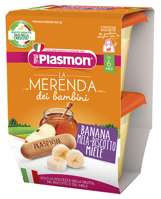 Plasmon La merenda dei bambini banana mela biscotto miele 2 vasetti da 120g