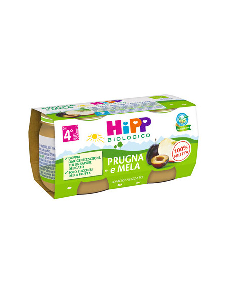 Hipp bio omogeneizzato prugna e mela 2vasettix80g