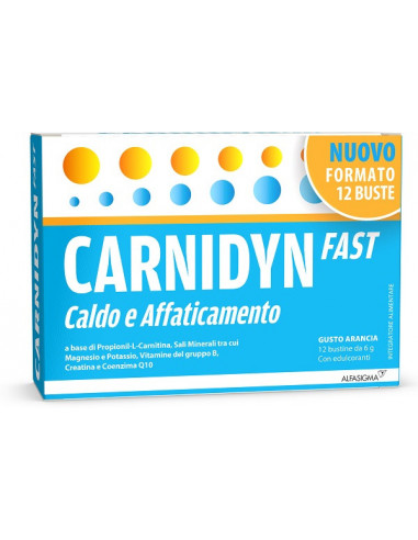 Carnidyn fast magnesio e potassio per caldo e affaticamento gusto arancia 12 bustine
