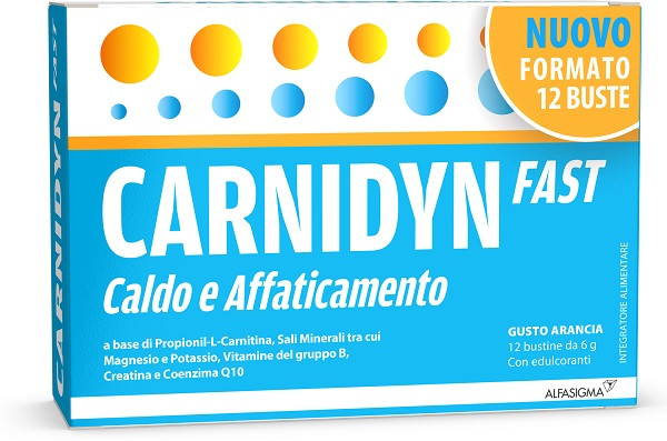 Image of Carnidyn fast magnesio e potassio per caldo e affaticamento gusto arancia 12 bustine cod085