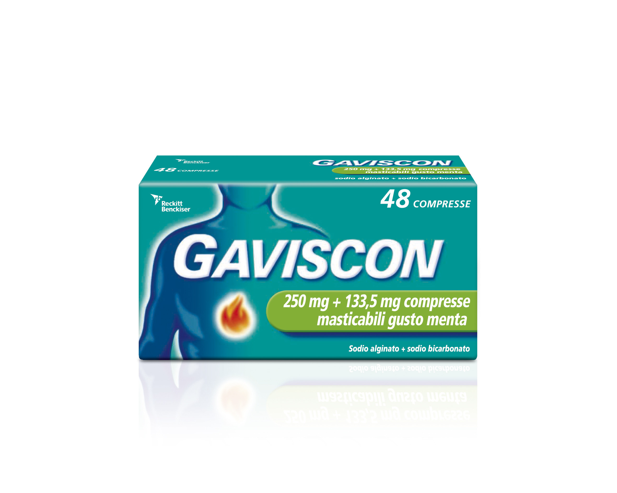 Image of Gaviscon compresse per il bruciore di stomaco occasionale gusto menta 48 compresse masticabili cod085