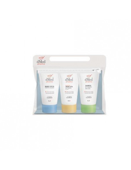 Dmed pharma travel kit bagno doccia 100ml + shampoo 100ml + crema seta 100ml