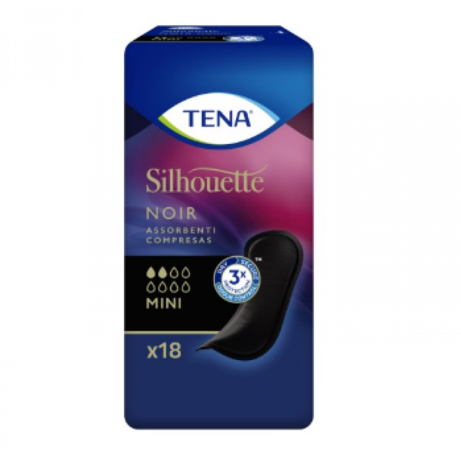 Assorbente nero incontinenza leggera tena silhouette noir mini 18 pezzi