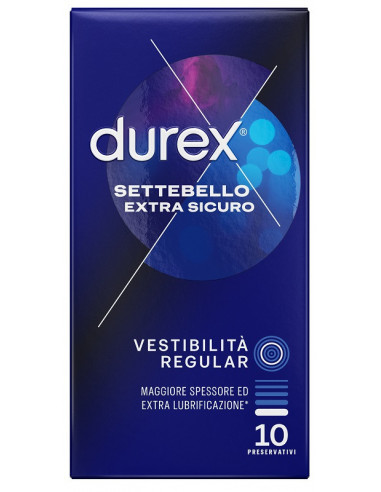 Durex settebello extra sicuro profilattici con maggior spessore ed extra lubrificazione 10 pezzi