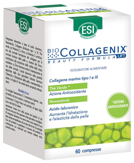 Image of Esi Biocollagenix collagene marino, thè verde e resveratrolo ad azione antiossidante 60 compresse cod085