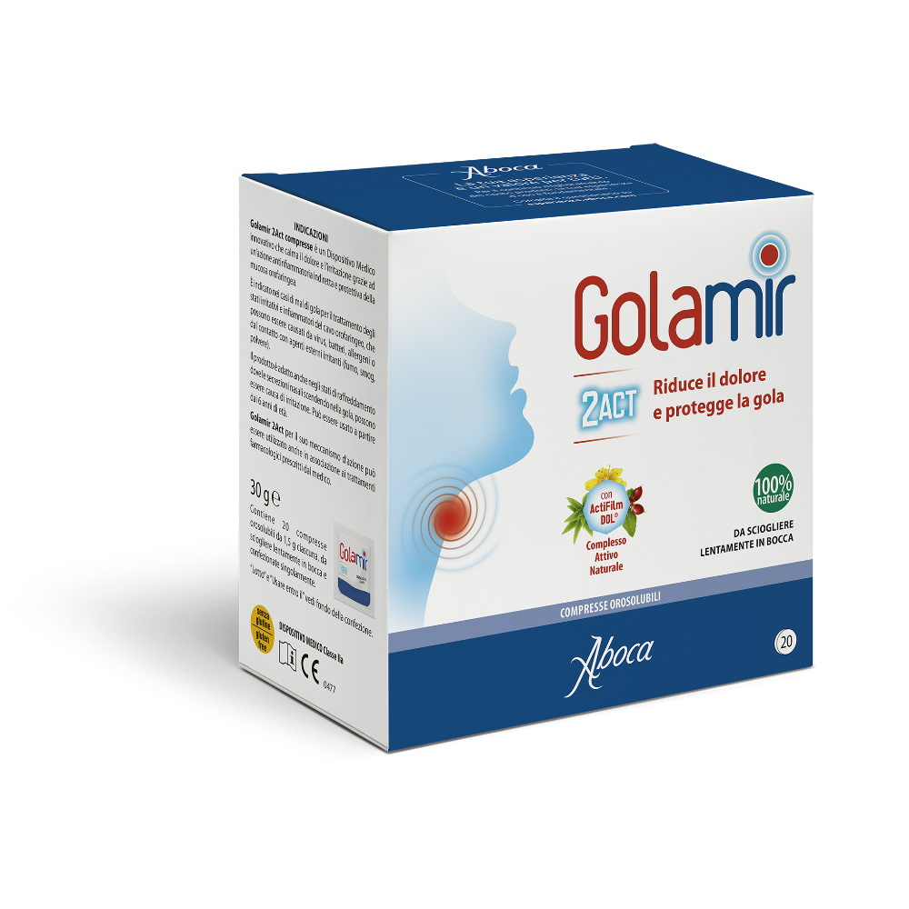 Image of Golamir 2Act per ridurre il dolore e proteggere la gola 20 compresse orosolubili cod085