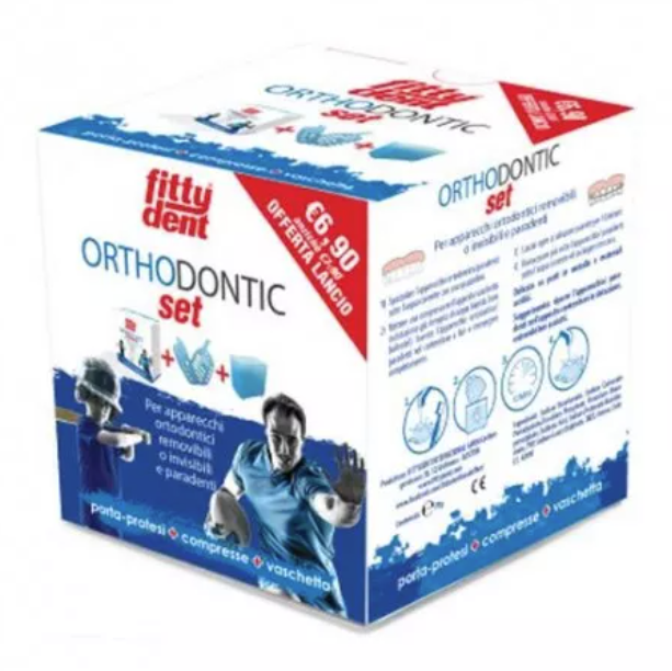 Fittydent orthodontic set vaschetta + 32 compresse per la corretta igiene dell'apparecchio dentale
