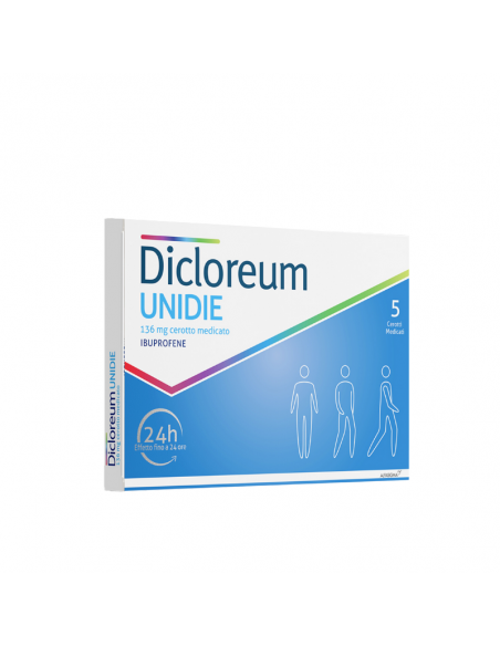 Dicloreum unidie antinfiammatorio locale per mal di schiena e dolori articolari 5 cerotti medicati 24h 136 mg
