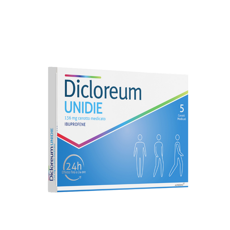 Image of Dicloreum unidie antinfiammatorio locale per mal di schiena e dolori articolari 5 cerotti medicati 24h 136 mg cod085