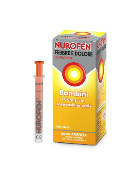 Nurofen febbre e dolore ibuprofene sciroppo per bambini 3+ mesi gusto arancia 150ml 100mg/5ml