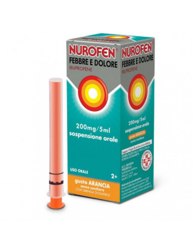 Nurofen febbre e dolore ibuprofene sciroppo per bambini 2+ anni gusto arancia 100ml 200mg/5ml