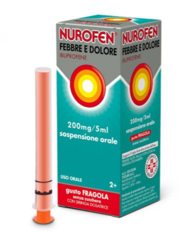 Nurofen Febbre e Dolore ibuprofene sciroppo per bambini 2+ anni gusto fragola 100ml 200mg/5ml
