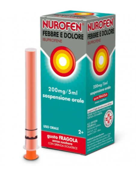 Nurofen febbre e dolore ibuprofene sciroppo per bambini 2+ anni gusto fragola 100ml 200mg/5ml