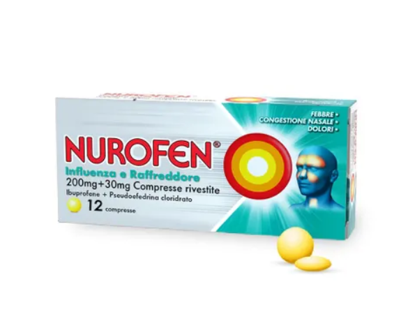 Image of Nurofen influenza e raffrossodore ibuprofene compresse 12+ anni 12 compresse rivestite 200mg + 30mg cod085