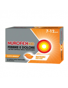 Nurofenkid febbre e dolore ibuprofene capsule molli da 7 a 12 anni gusto arancia 24 capsule molli masticabili 100mg