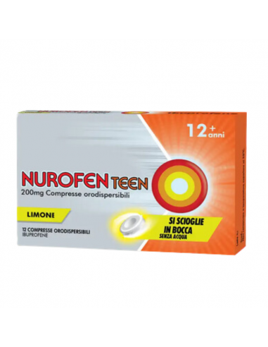 Nurofenteen ibuprofene compresse orodispersibili contro mal di testa e dolore 12+ anni gusto limone 12 compresse 200mg
