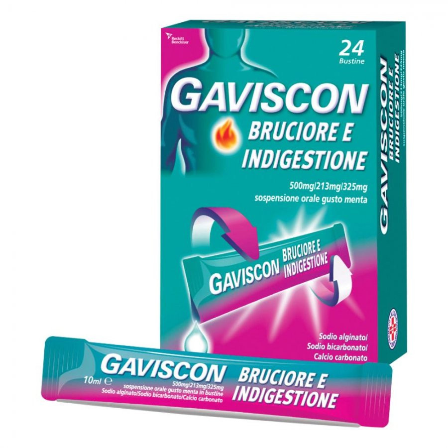 Gaviscon bruciore e indigestione sospensione orale gusto menta 24 bustine