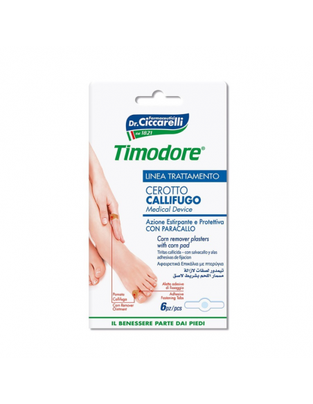 Timodore cerotto callifugo ad azione estirpante e protettiva con paracallo e alette adesive 6 pezzi